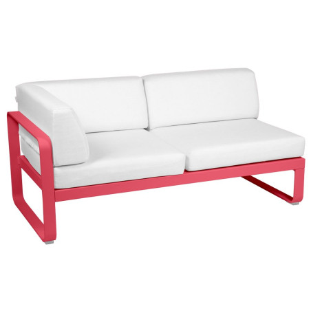 Outdoorsofa Bellevie von Fermob Eckmodul links mit Stoff in Weißgrau und Gestell in Rosalie