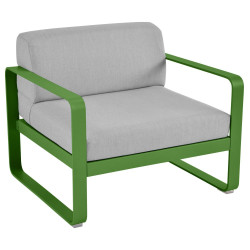 Sessel Bellevie von Fermob mit Stoff in Flannelgrau und Gestell in frisches Grün