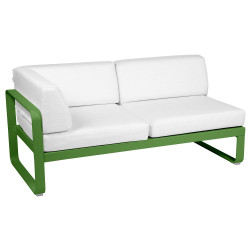 Outdoorsofa Bellevie von Fermob Eckmodul links mit Stoff in Weißgrau und Gestell in frisches Grün