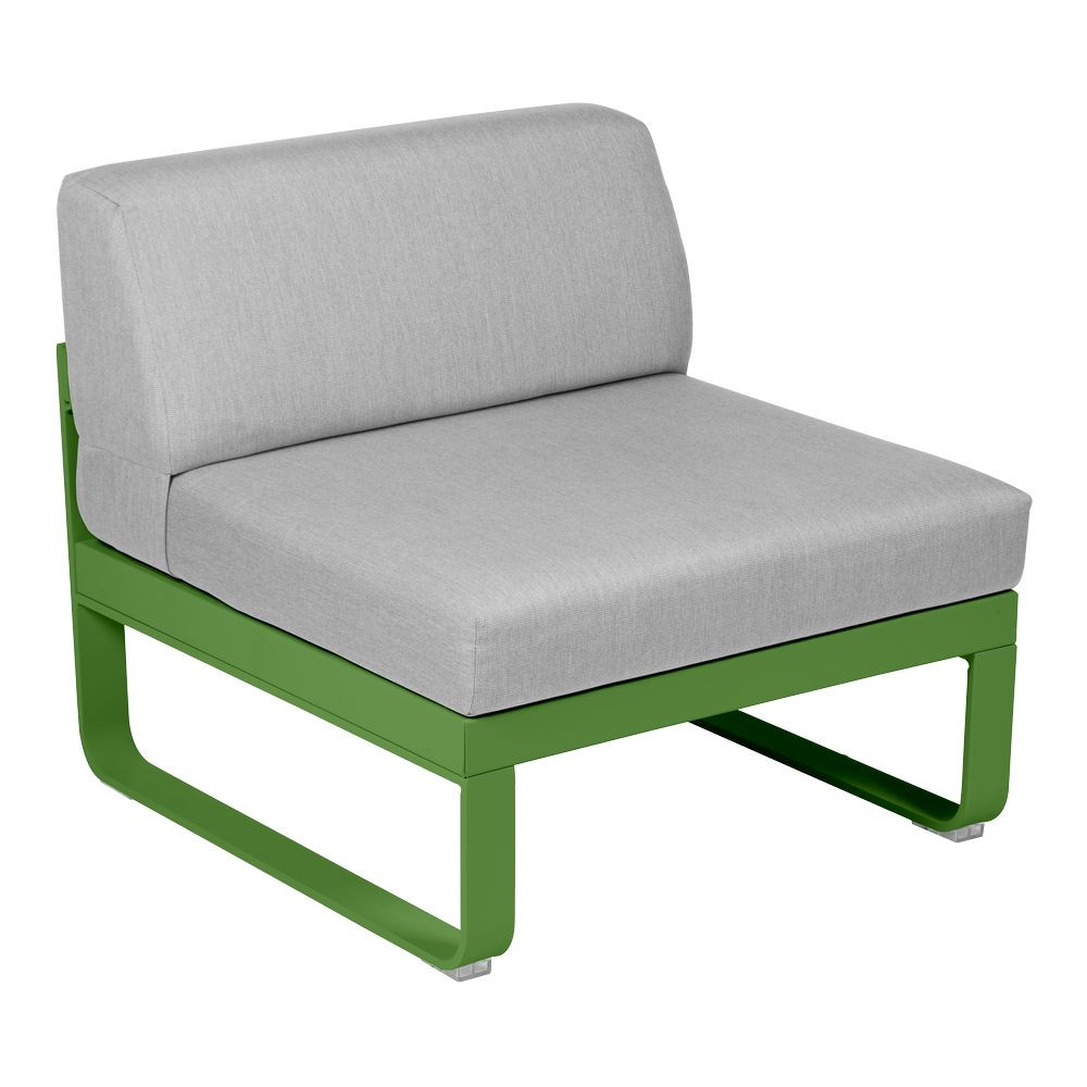 Lounge Sitzmodule Bellevie von Fermob Stoff Flanellgrau Gestell frisches Grün