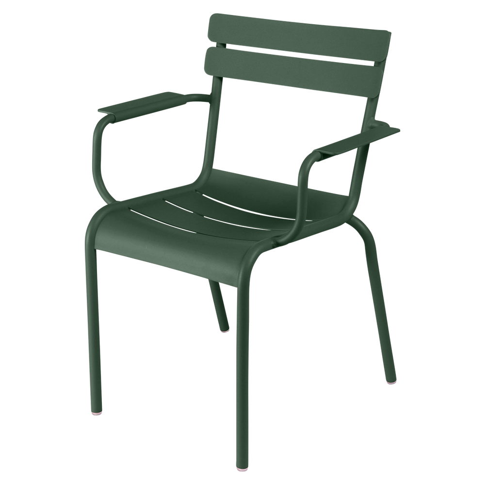 Stapelbarer Stuhl mit Armlehne Luxembourg aus Aluminium von Fermob in Zederngrün