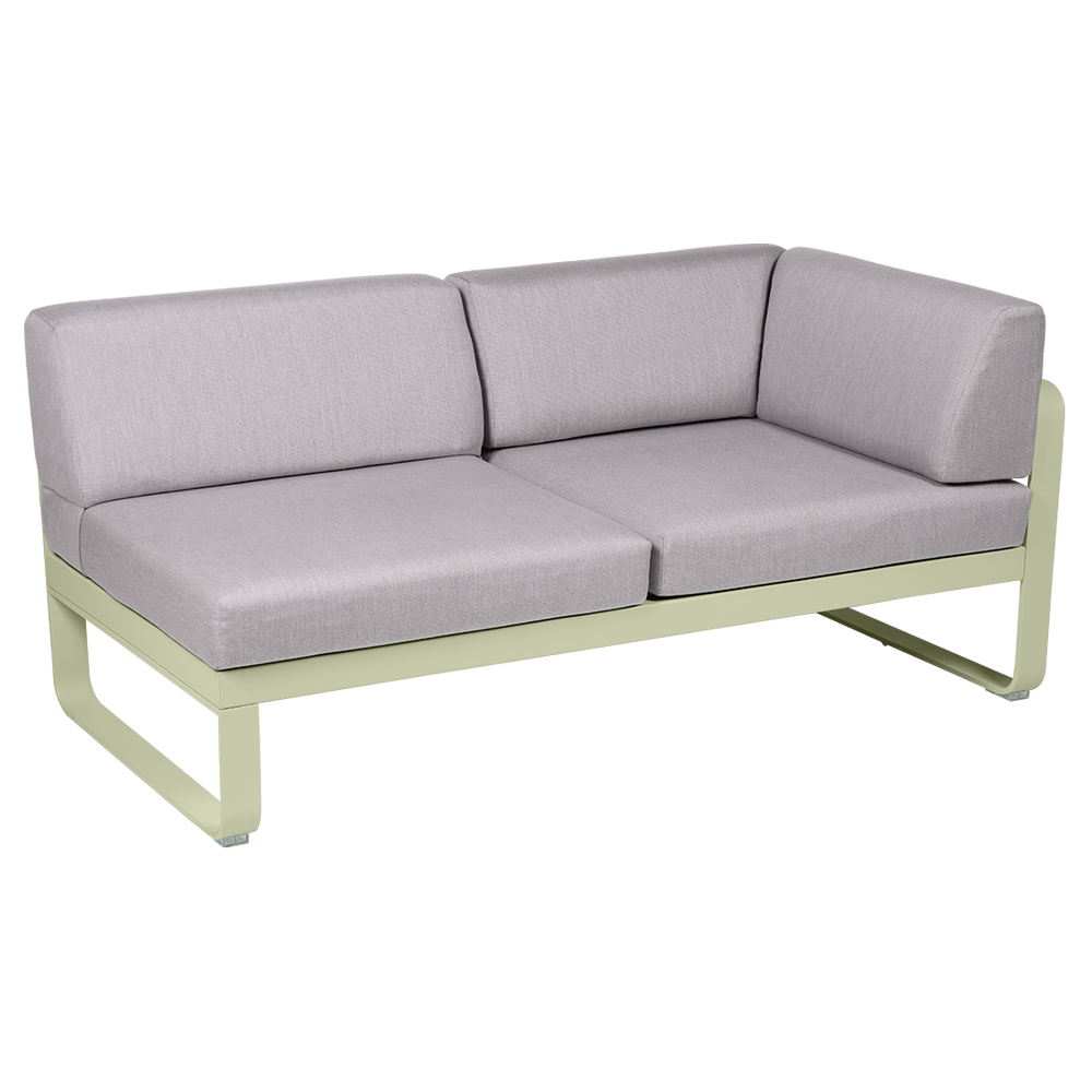 Outdoorsofa Bellevie von Fermob mit Stoff in Flannelgrau und Gestell in Lindgrün