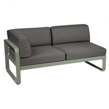 Outdoorsofa Bellevie von Fermob Eckmodul links mit Stoff in Graphitgrau und Gestell in Kaktus