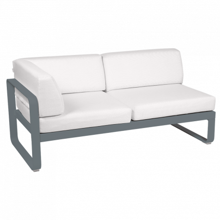 Outdoorsofa Bellevie von Fermob Eckmodul links mit Stoff in Weißgrau und Gestell in Gewittergrau