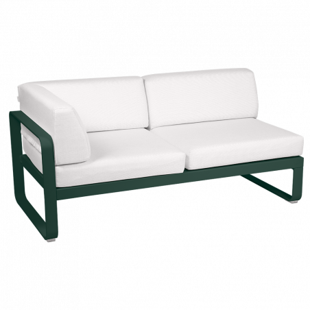 Outdoorsofa Bellevie von Fermob Eckmodul links mit Stoff in Weißgrau und Gestell in Zederngrün