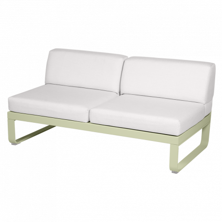 Outdoorsofa Bellevie von Fermob mit Bezug in Grauweiß und Gestell in Lindgrün