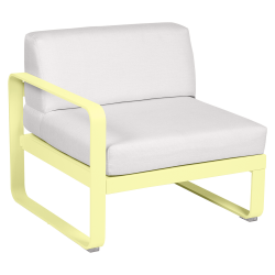 Sessel Bellevie von Fermob mit einer Armlehne und Stoff in Grauweiß mit Gestell in Zitronensorbet