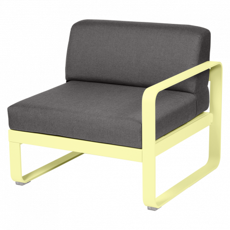 Sessel Bellevie von Fermob mit einer Armlehne und Stoff in Graphitgrau mit Gestell in Zitronensorbet