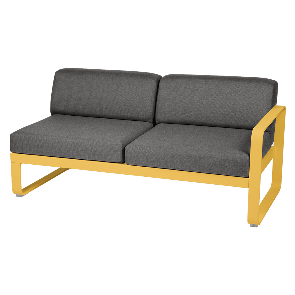 Sitzmodule Bellevie von Fermob mit Armlehne rechts in Stoff Graphit Gestell Honig Gelb