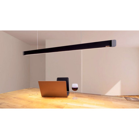 Beispiel für die unterschiedlichen Lichttemperaturen der Esstischleuchte Onyxx Linea Pro von Grimmeisen während des Tages