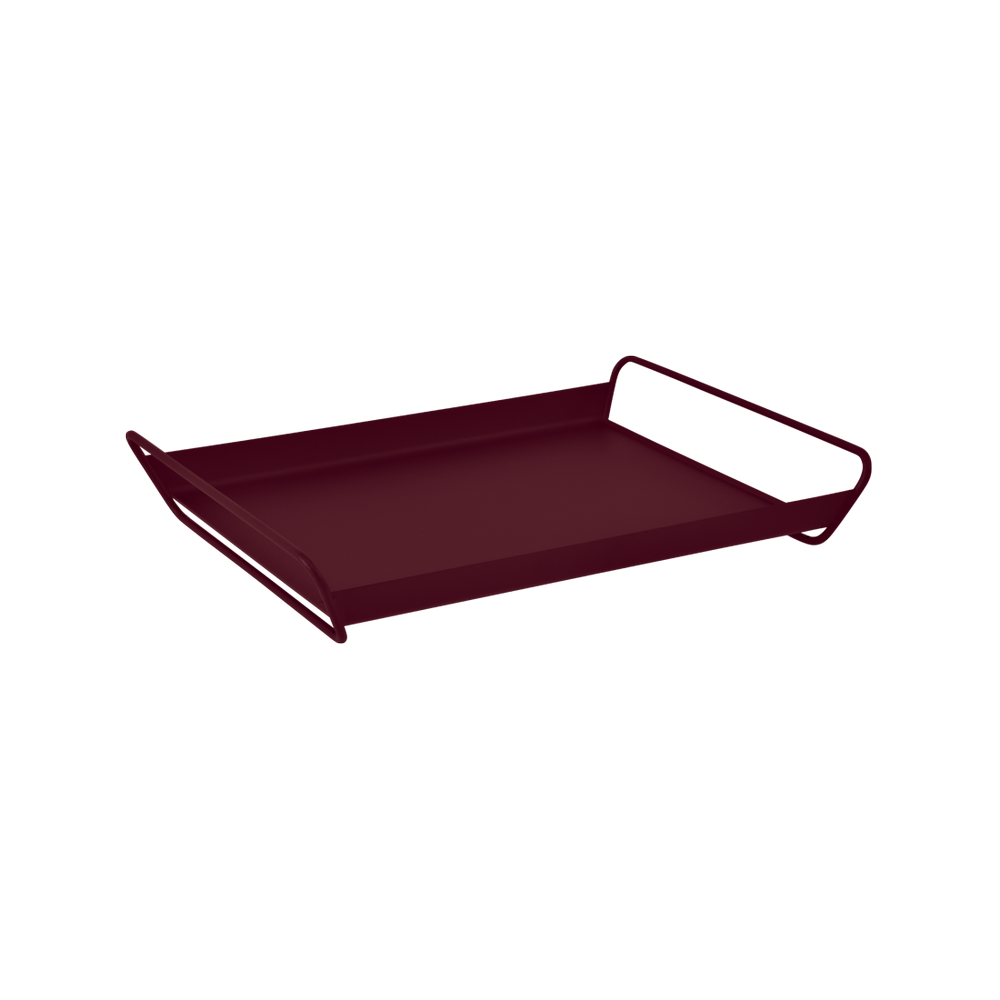 Großes Tablett Alto aus Metall von Fermob mit Griffleiste und Schutzgleitern in Schwarzkirsche