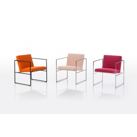 drei Grace Sessel Stoff rosa rot  gestell schwarz und chrom