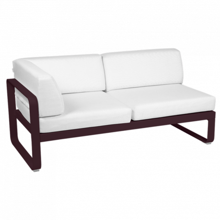 Outdoorsofa Bellevie von Fermob Eckmodul links mit Stoff in Weißgrau und Gestell in schwarzkirsche