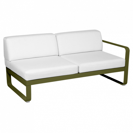 Sitzmodule Bellevie von Fermob mit Armlehne rechts in Stoff Grauweiß Gestell Pesto