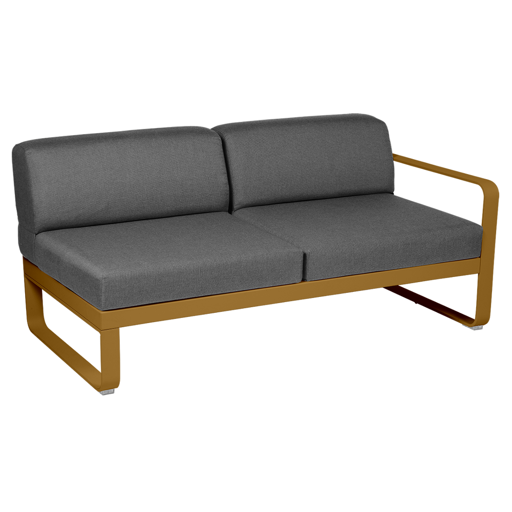 Sitzmodule Bellevie von Fermob mit Armlehne rechts in Stoff Graphit Gestell Lebkuchen