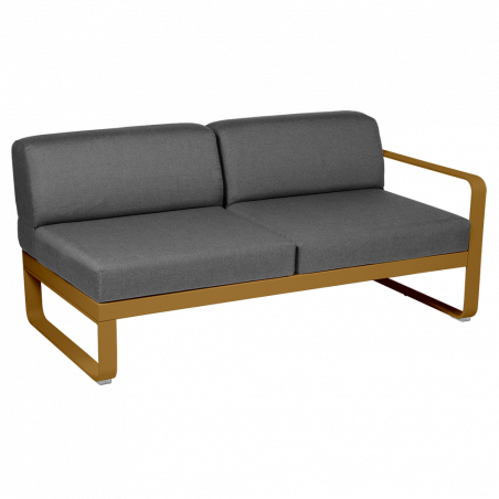 Sitzmodule Bellevie von Fermob mit Armlehne rechts in Stoff Graphit Gestell Lebkuchen
