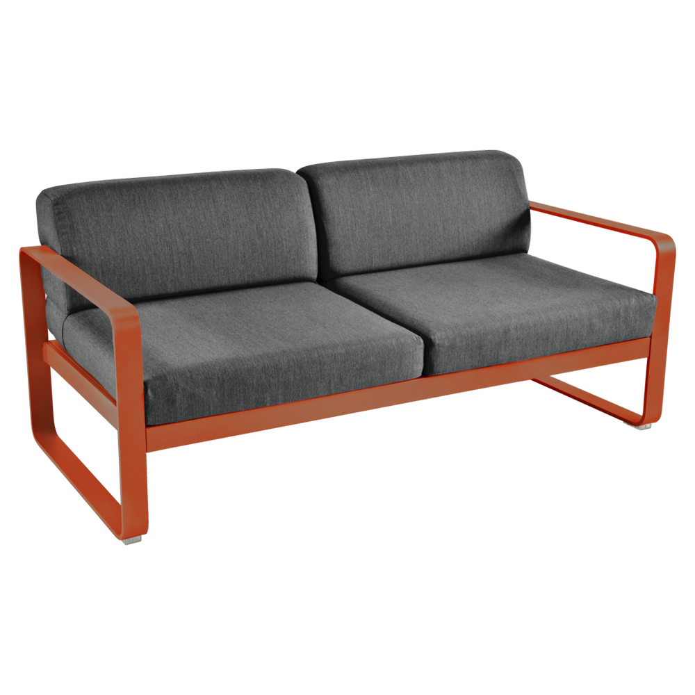 Sofa Bellevie von Fermob mit Stoff in Graphitgrau und Gestell in Kandierte Orange