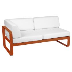 Outdoorsofa Bellevie von Fermob Eckmodul links mit Stoff in Weißgrau und Gestell in kandierte Orange