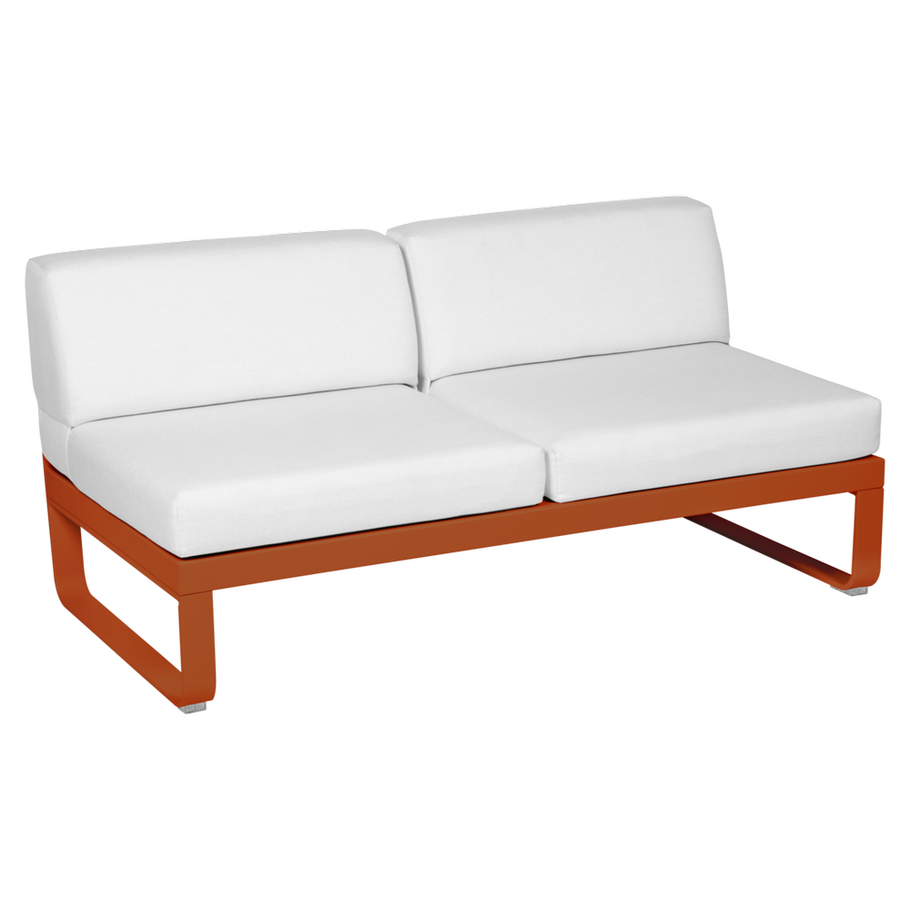 Outdoorsofa Bellevie von Fermob mit Bezug in Grauweiß und Gestell in kandierte Orange